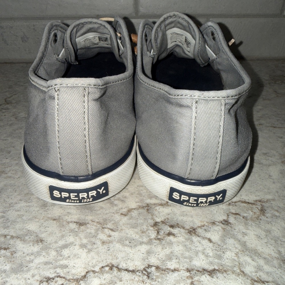 Sperry Pier View Gray Canvas Lace Up Slip-On Sneakers Women's Size 11 No Tie - Picture 8 of 10